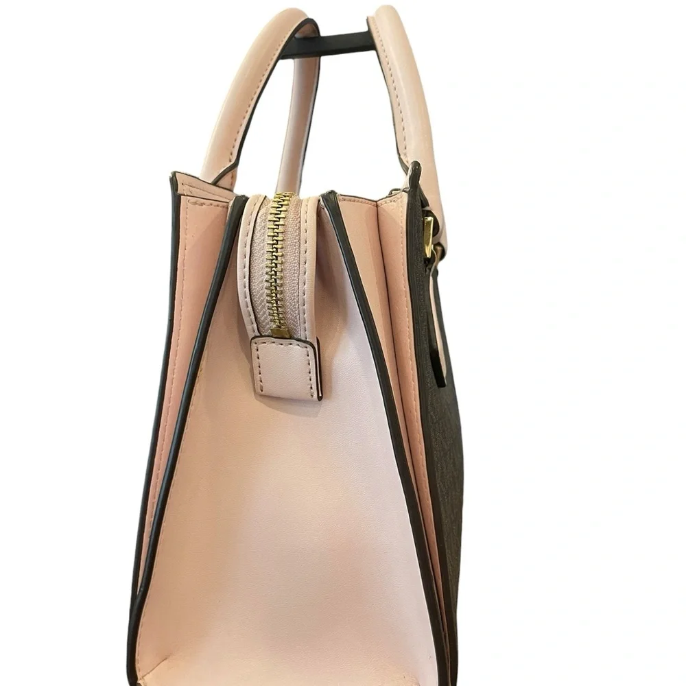 Michael Kors Marilyn Small‎ MK Logo Satchel Purse Bag Brown Blush Pink Designer